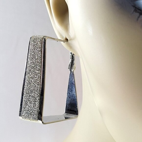 Square Silver Tone Earrings - Picture 12 of 15